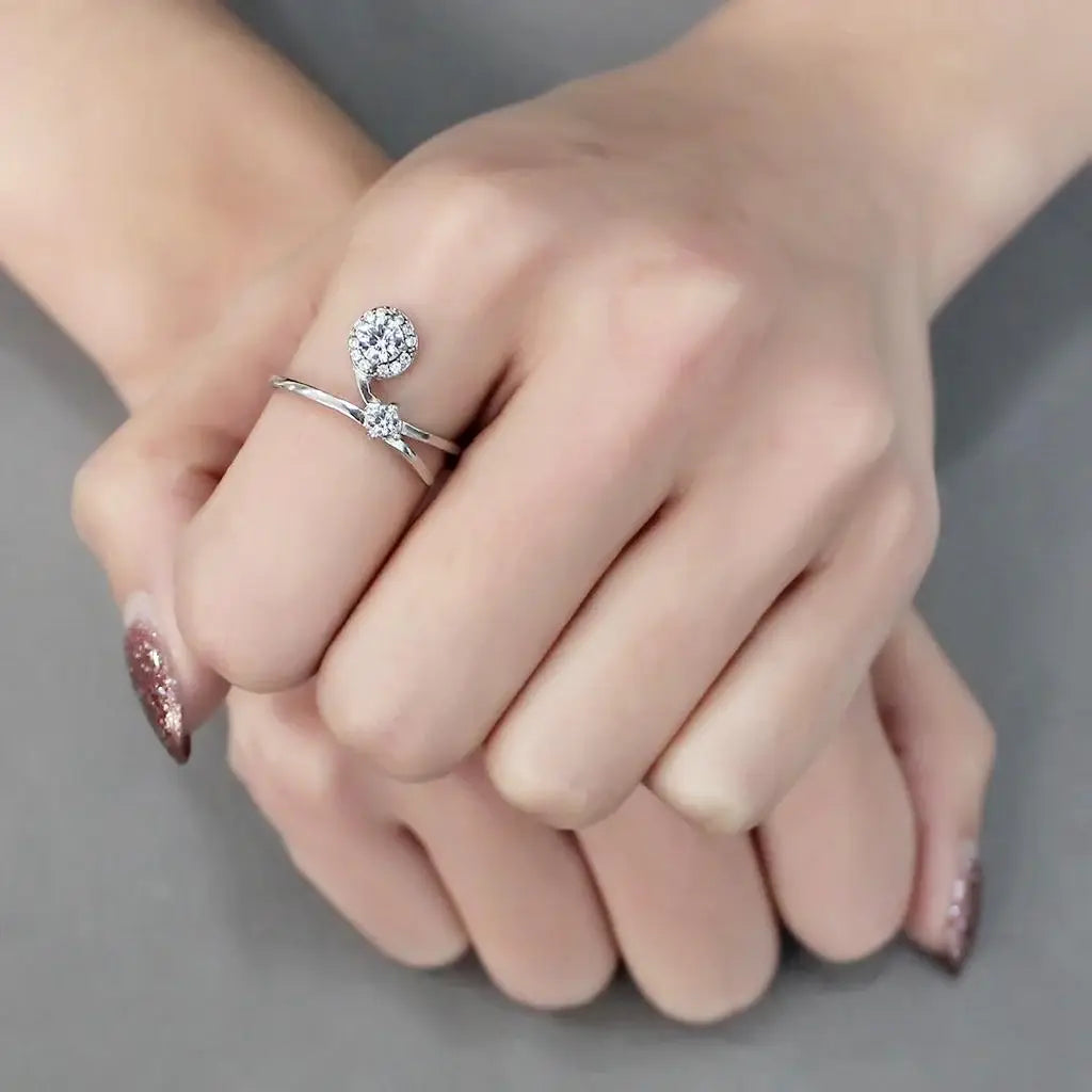 DA260 - High polished (no plating) Stainless Steel Ring with AAA Grade CZ in Clear - Alamode - Flyclothing LLC