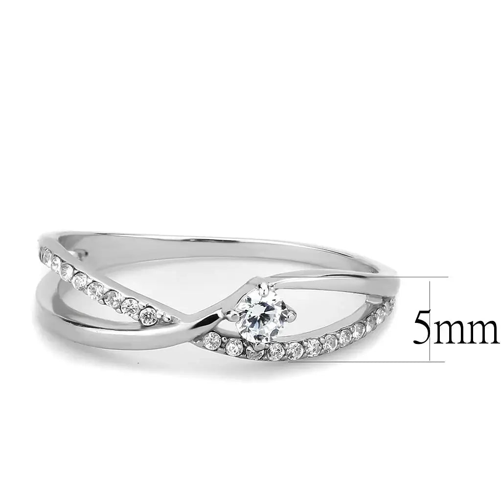 DA261 - High polished (no plating) Stainless Steel Ring with AAA Grade CZ in Clear - Alamode - Flyclothing LLC