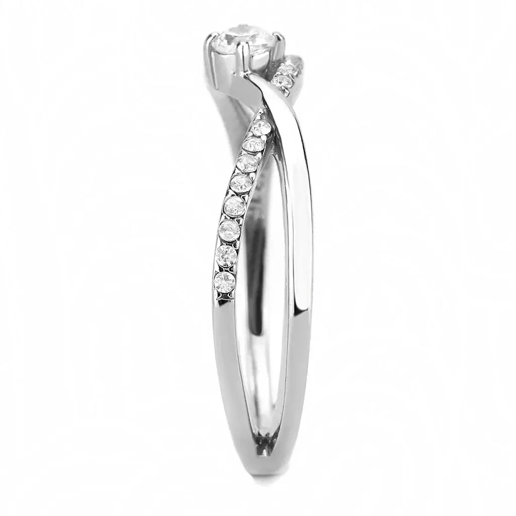 DA261 - High polished (no plating) Stainless Steel Ring with AAA Grade CZ in Clear - Alamode - Flyclothing LLC