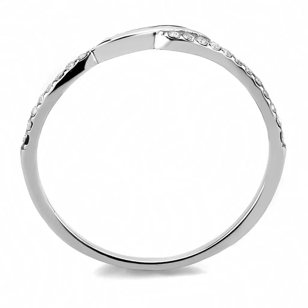 DA263 - High polished (no plating) Stainless Steel Ring with AAA Grade CZ in Clear - Alamode - Flyclothing LLC