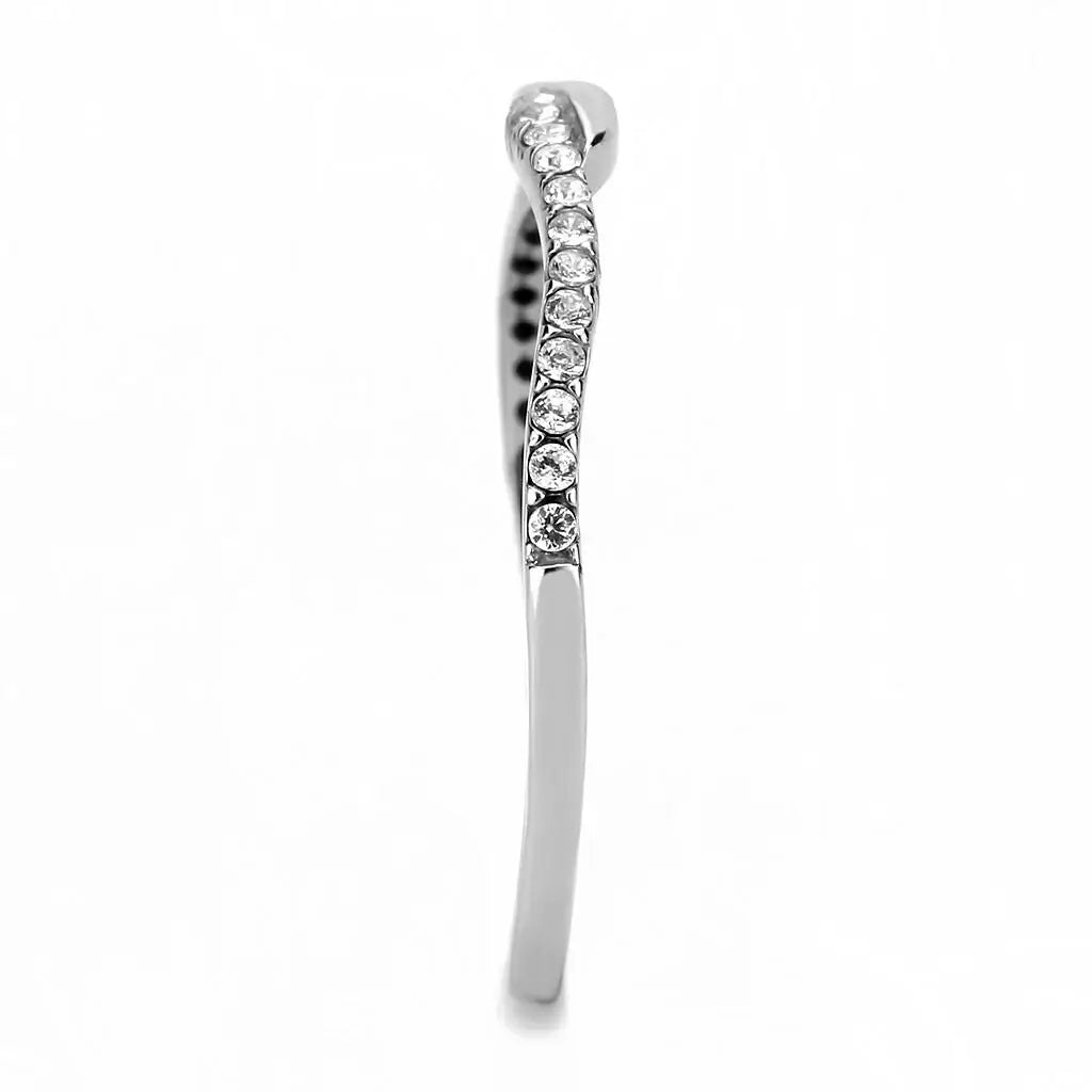 DA263 - High polished (no plating) Stainless Steel Ring with AAA Grade CZ in Clear - Alamode - Flyclothing LLC