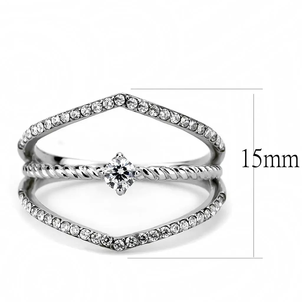 DA264 - High polished (no plating) Stainless Steel Ring with AAA Grade CZ in Clear - Alamode - Flyclothing LLC