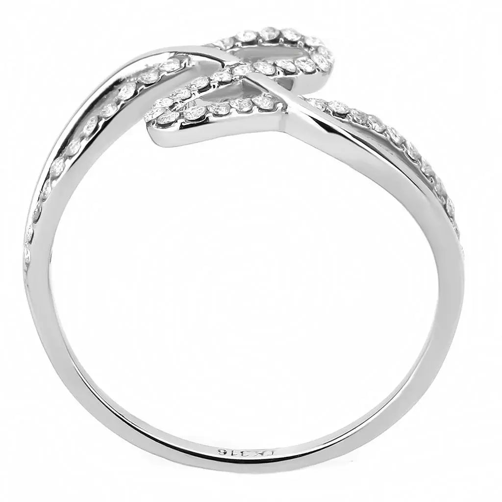 DA265 - High polished (no plating) Stainless Steel Ring with AAA Grade CZ in Clear - Alamode - Flyclothing LLC