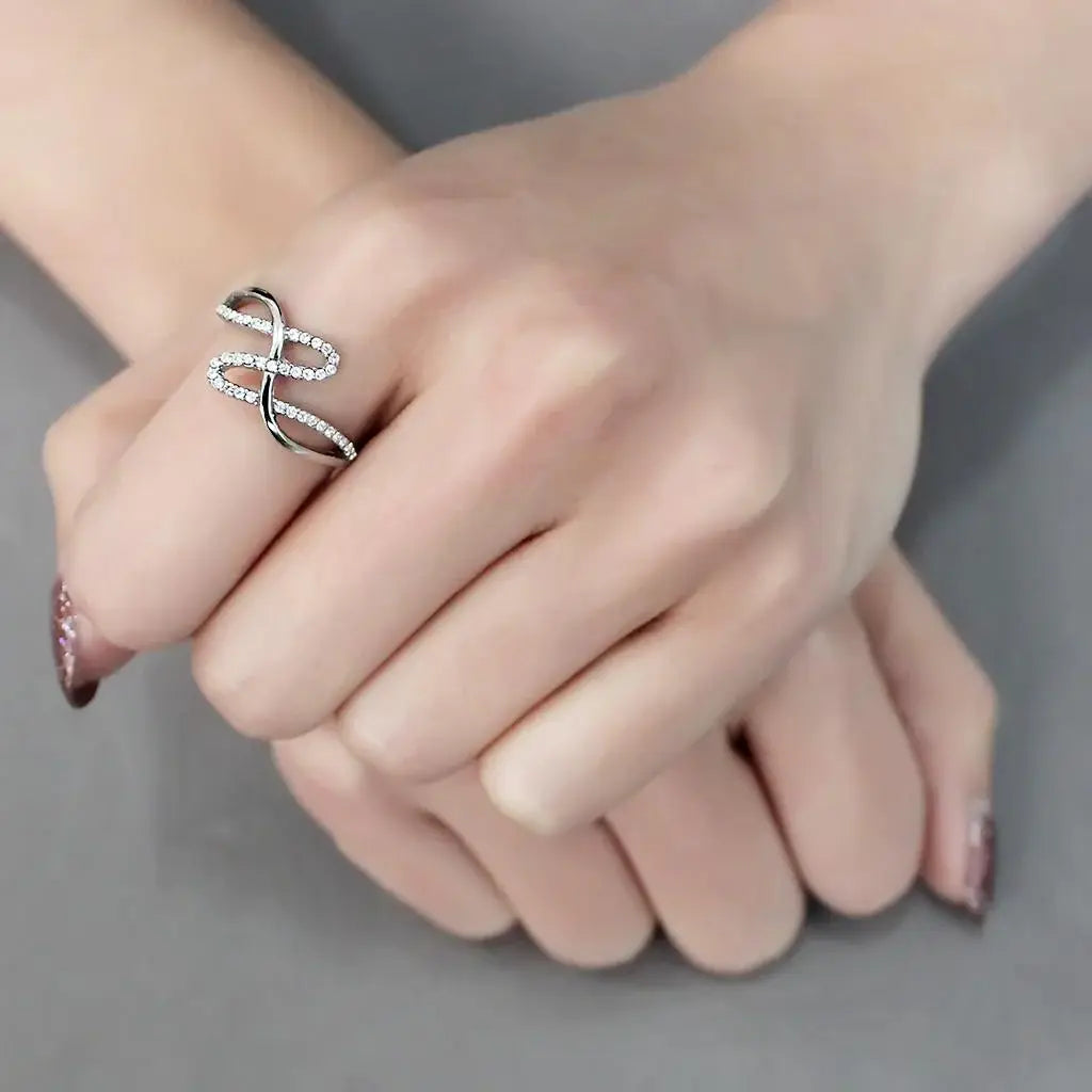DA265 - High polished (no plating) Stainless Steel Ring with AAA Grade CZ in Clear - Alamode - Flyclothing LLC