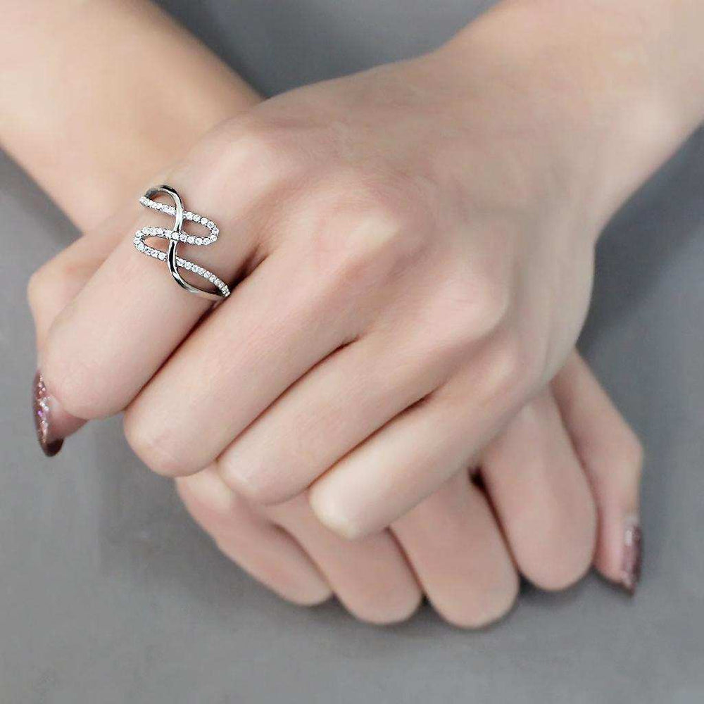 DA265 - High polished (no plating) Stainless Steel Ring with AAA Grade CZ in Clear - Alamode - Flyclothing LLC