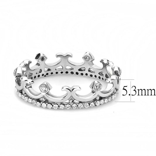 DA267 - High polished (no plating) Stainless Steel Ring with AAA Grade CZ in Clear - Alamode - Flyclothing LLC