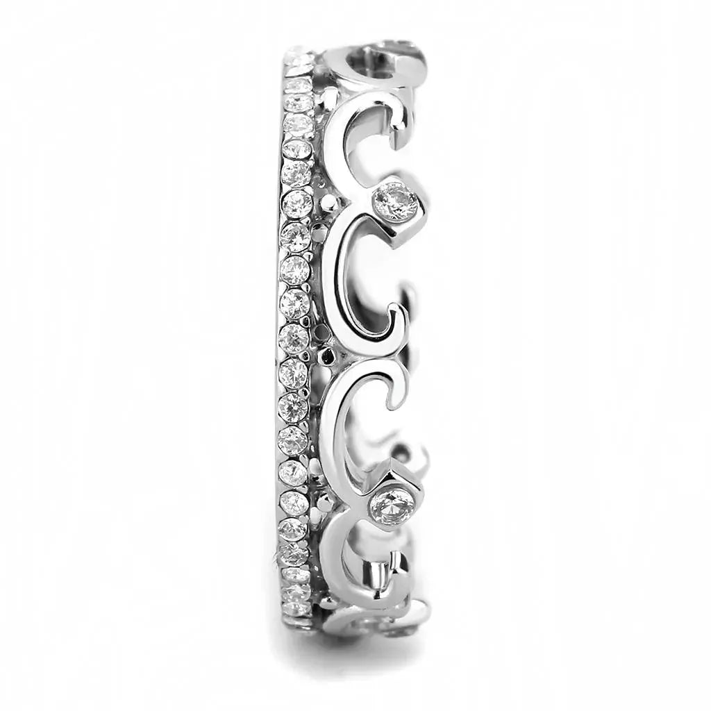 DA267 - High polished (no plating) Stainless Steel Ring with AAA Grade CZ in Clear - Alamode - Flyclothing LLC