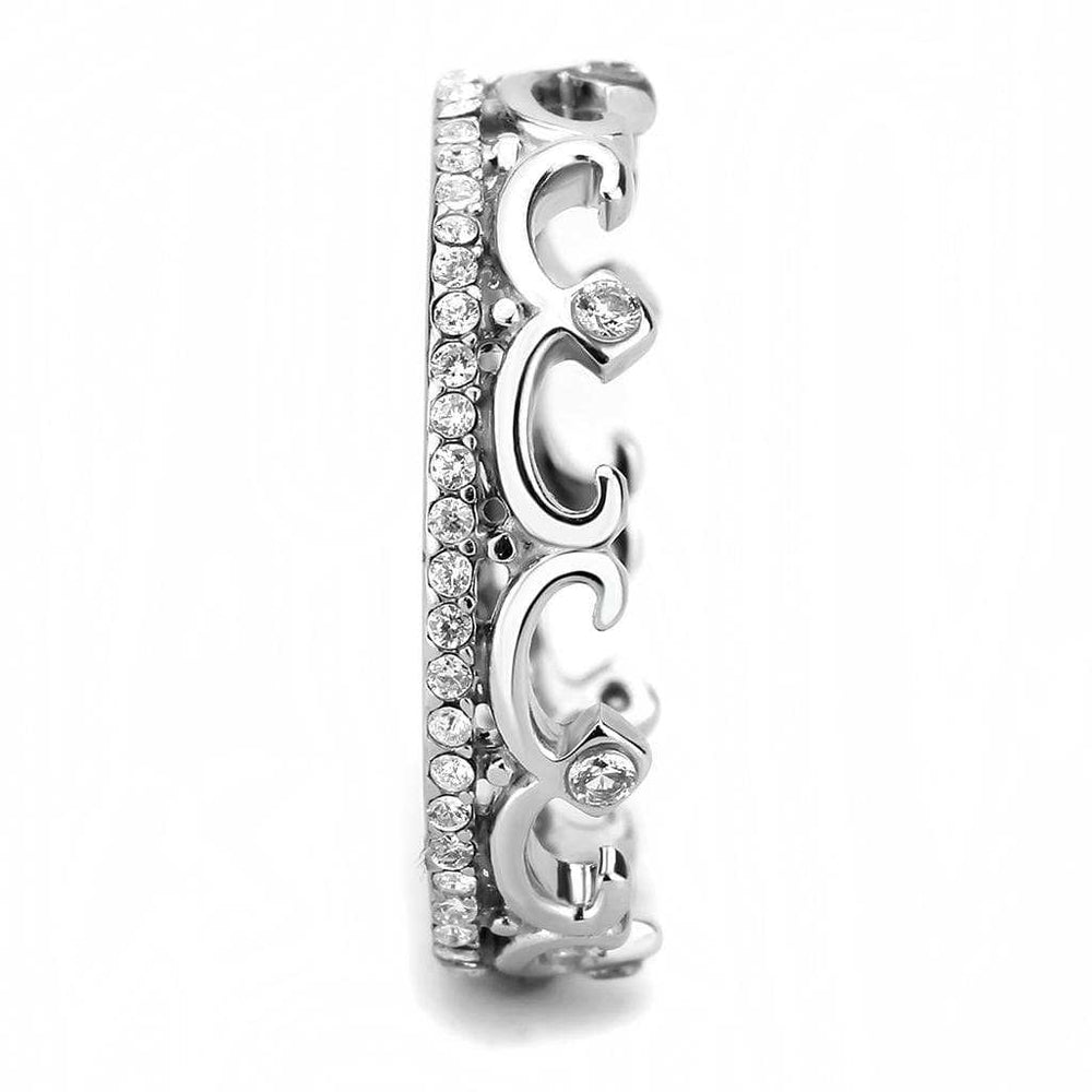 DA267 - High polished (no plating) Stainless Steel Ring with AAA Grade CZ in Clear - Alamode - Flyclothing LLC