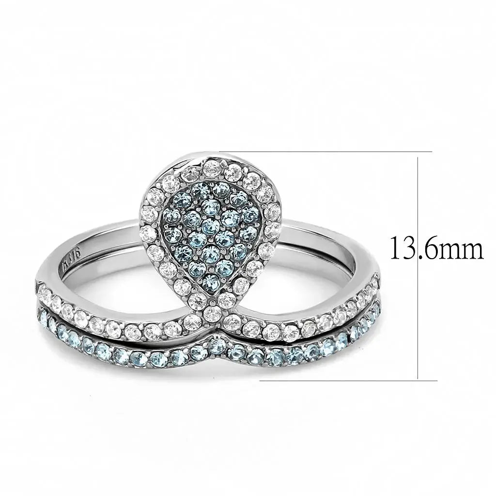 DA268 - High polished (no plating) Stainless Steel Ring with AAA Grade CZ in Sea Blue - Alamode - Flyclothing LLC