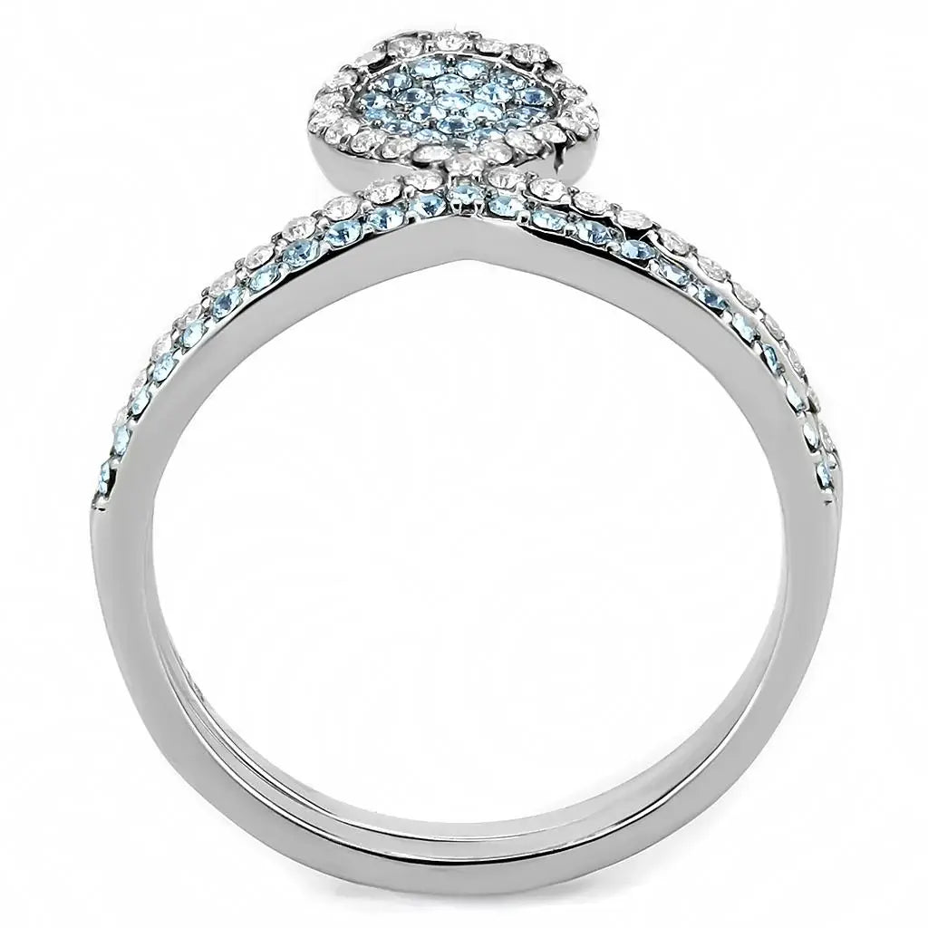 DA268 - High polished (no plating) Stainless Steel Ring with AAA Grade CZ in Sea Blue - Alamode - Flyclothing LLC