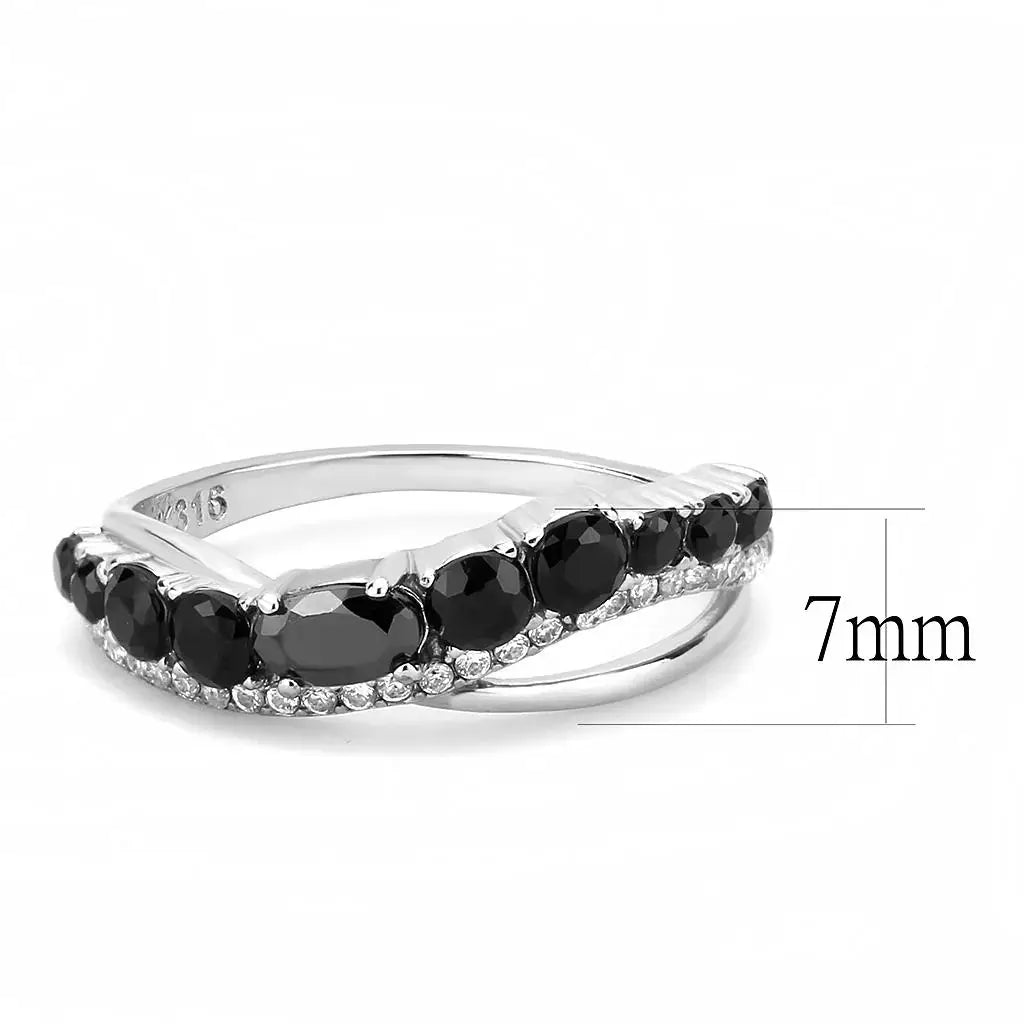DA269 - High polished (no plating) Stainless Steel Ring with AAA Grade CZ in Black Diamond - Alamode - Flyclothing LLC