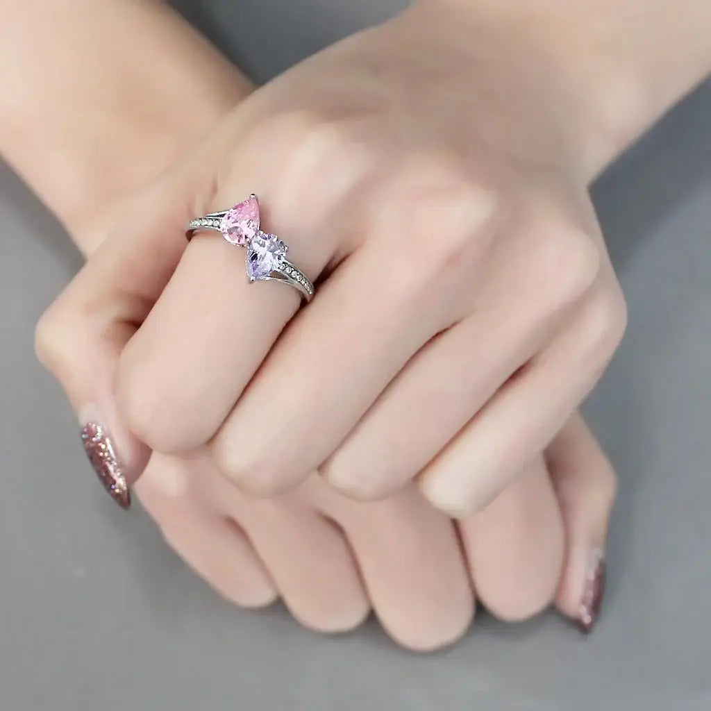 DA270 - High polished (no plating) Stainless Steel Ring with AAA Grade CZ in Multi Color - Alamode - Flyclothing LLC