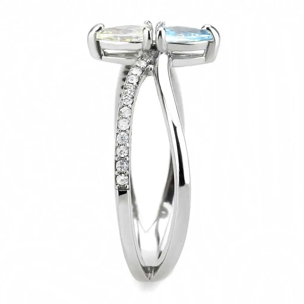 DA271 - High polished (no plating) Stainless Steel Ring with AAA Grade CZ in Multi Color - Alamode - Flyclothing LLC