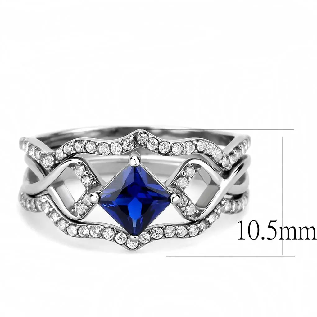 DA272 - High polished (no plating) Stainless Steel Ring with Synthetic Spinel in London Blue - Alamode - Flyclothing LLC