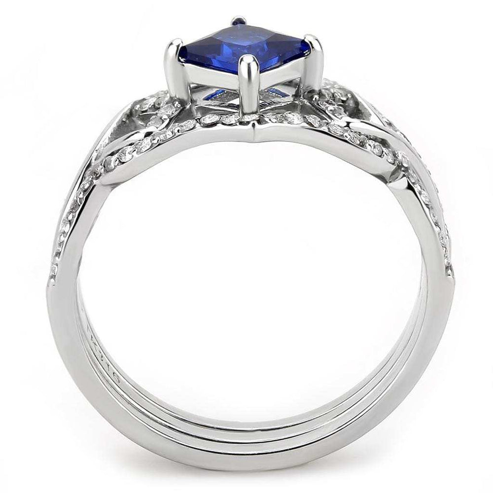 DA272 - High polished (no plating) Stainless Steel Ring with Synthetic Spinel in London Blue - Alamode - Flyclothing LLC