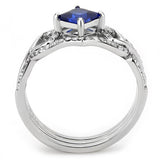 DA272 - High polished (no plating) Stainless Steel Ring with Synthetic Spinel in London Blue - Alamode