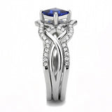 DA272 - High polished (no plating) Stainless Steel Ring with Synthetic Spinel in London Blue