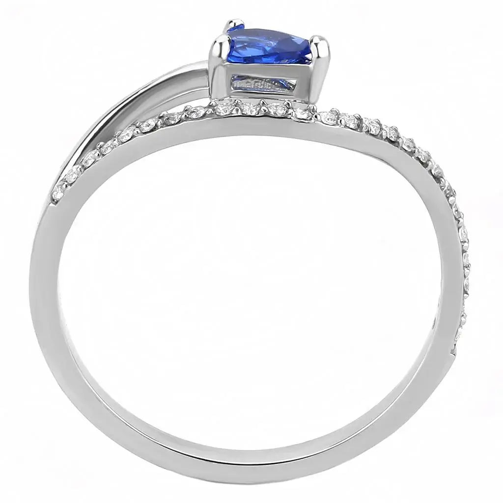 DA273 - High polished (no plating) Stainless Steel Ring with Synthetic Spinel in London Blue - Alamode - Flyclothing LLC