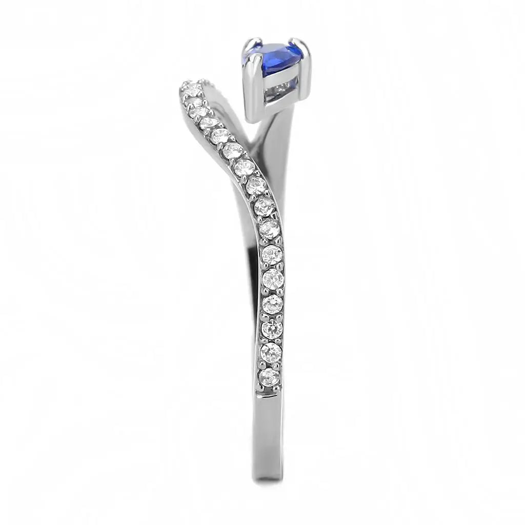 DA273 - High polished (no plating) Stainless Steel Ring with Synthetic Spinel in London Blue - Alamode - Flyclothing LLC