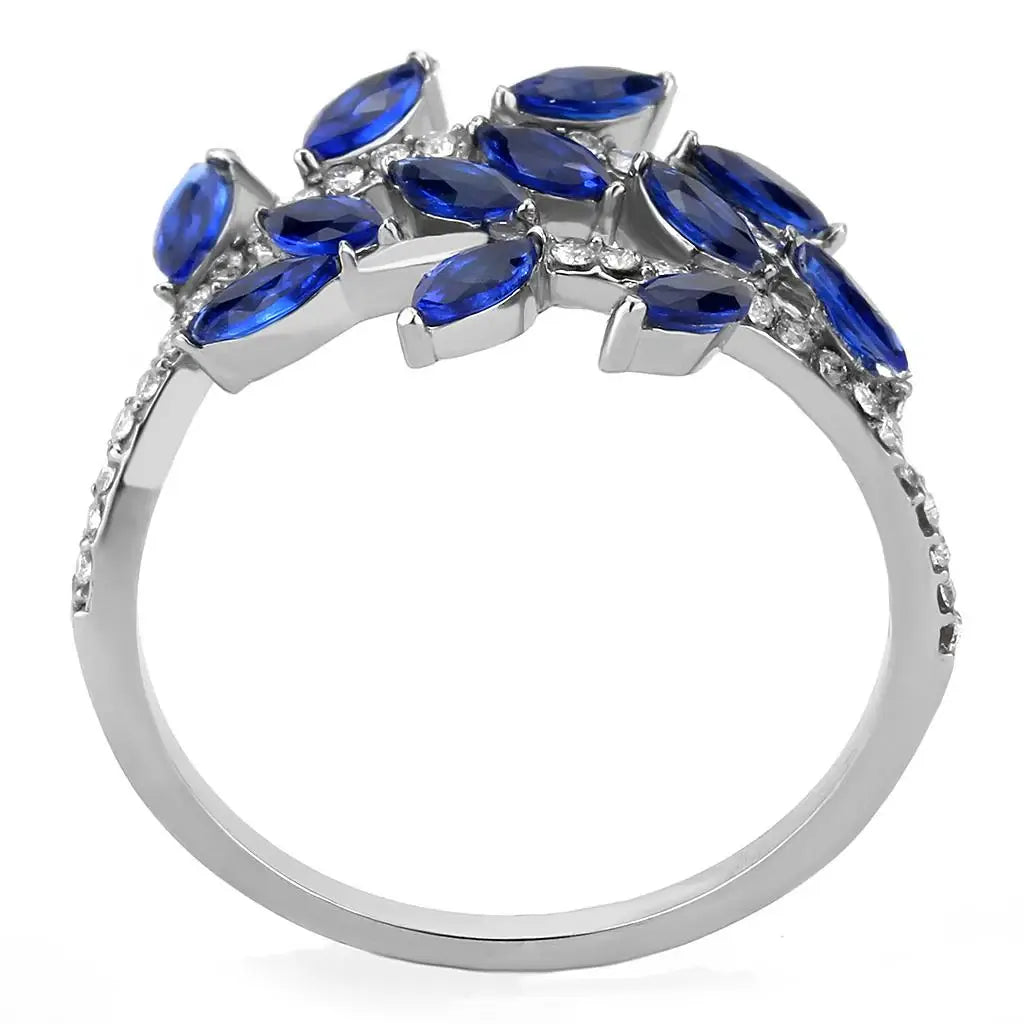 DA274 - High polished (no plating) Stainless Steel Ring with Synthetic Spinel in London Blue - Alamode - Flyclothing LLC