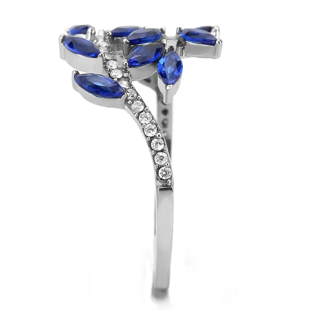 DA274 - High polished (no plating) Stainless Steel Ring with Synthetic Spinel in London Blue - Alamode - Flyclothing LLC