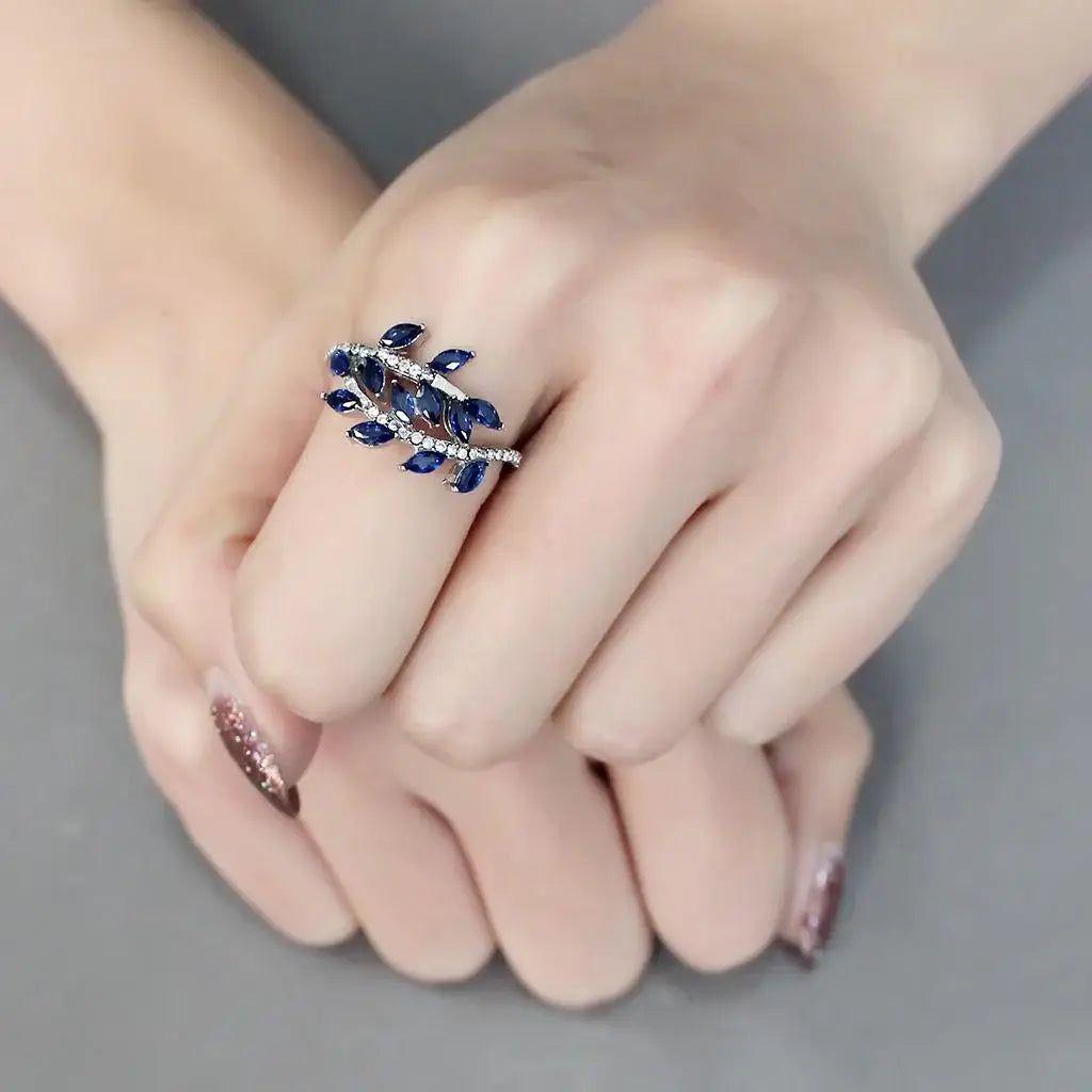 DA274 - High polished (no plating) Stainless Steel Ring with Synthetic Spinel in London Blue - Alamode - Flyclothing LLC