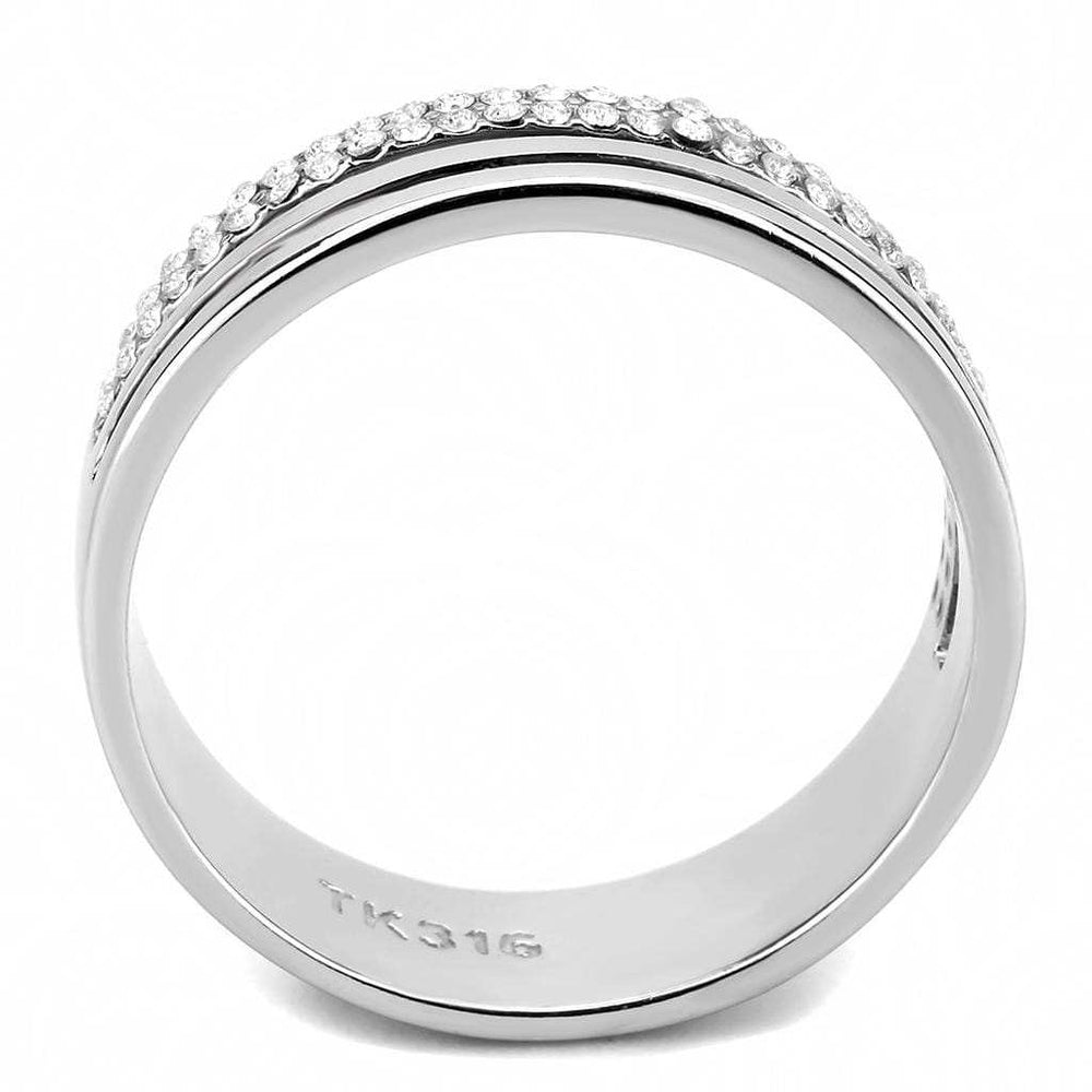 DA275 - High polished (no plating) Stainless Steel Ring with AAA Grade CZ in Clear - Alamode - Flyclothing LLC