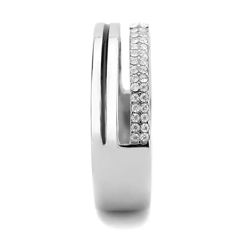 DA275 - High polished (no plating) Stainless Steel Ring with AAA Grade CZ in Clear - Alamode - Flyclothing LLC