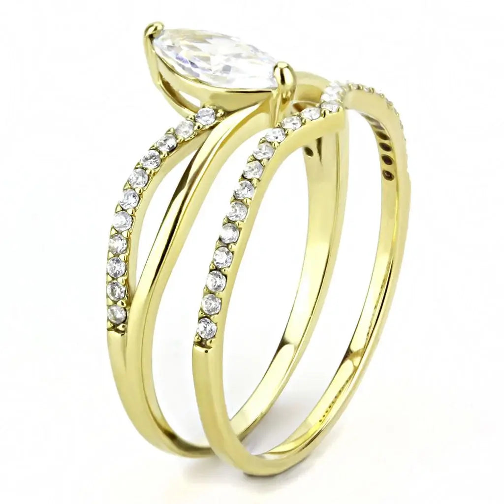 DA276 - IP Gold(Ion Plating) Stainless Steel Ring with AAA Grade CZ in Clear - Alamode - Flyclothing LLC