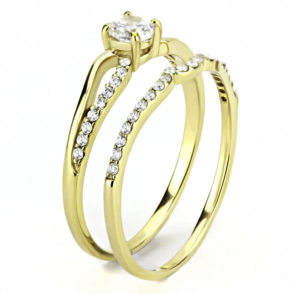 DA277 - IP Gold(Ion Plating) Stainless Steel Ring with AAA Grade CZ in Clear - Alamode - Flyclothing LLC