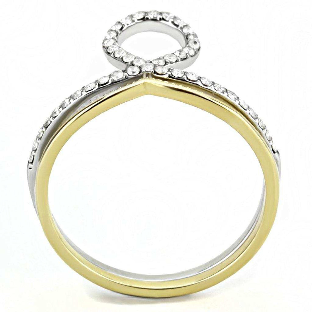 DA278 - Two-Tone IP Gold (Ion Plating) Stainless Steel Ring with AAA Grade CZ in Clear - Alamode - Flyclothing LLC