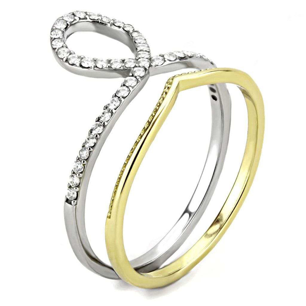DA278 - Two-Tone IP Gold (Ion Plating) Stainless Steel Ring with AAA Grade CZ in Clear - Alamode - Flyclothing LLC