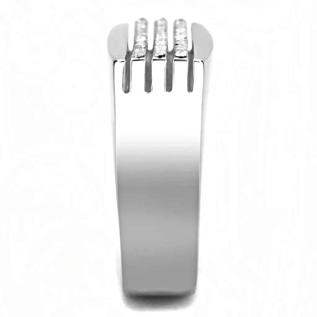DA279 - High polished (no plating) Stainless Steel Ring with AAA Grade CZ in Clear - Alamode - Flyclothing LLC