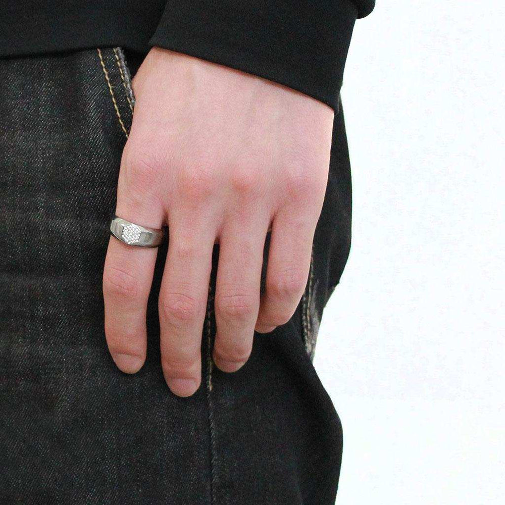 DA281 - High polished (no plating) Stainless Steel Ring with AAA Grade CZ in Clear - Alamode - Flyclothing LLC