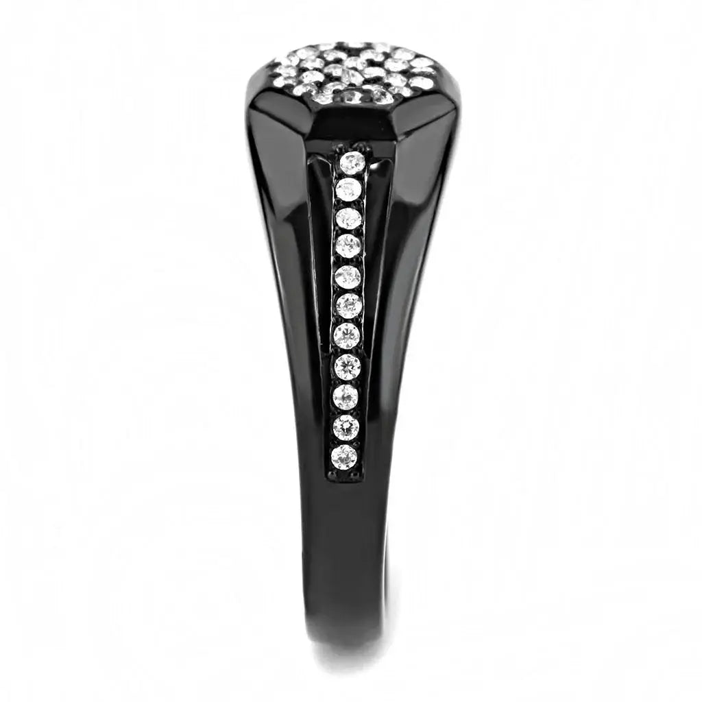 DA282 - IP Black(Ion Plating) Stainless Steel Ring with AAA Grade CZ in Clear - Alamode - Flyclothing LLC