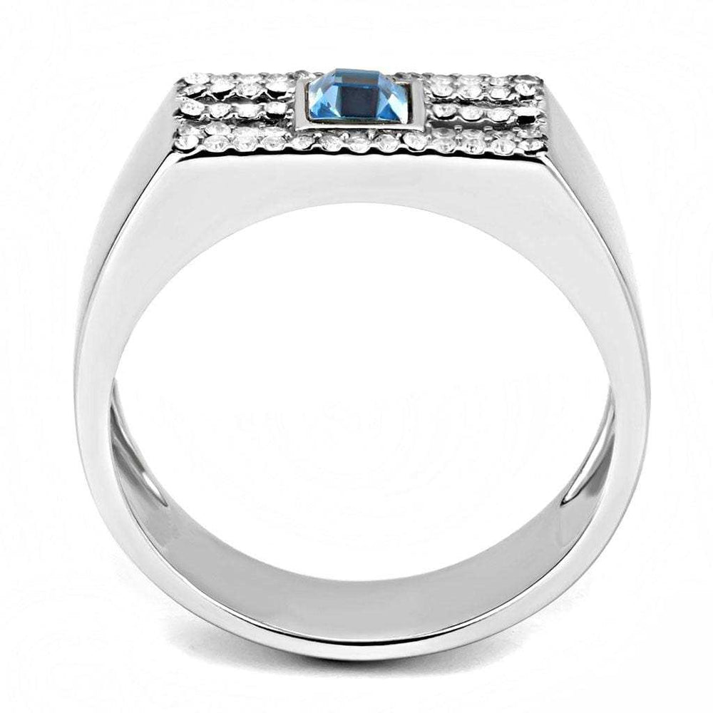 DA283 - High polished (no plating) Stainless Steel Ring with Top Grade Crystal in Sea Blue - Alamode - Flyclothing LLC