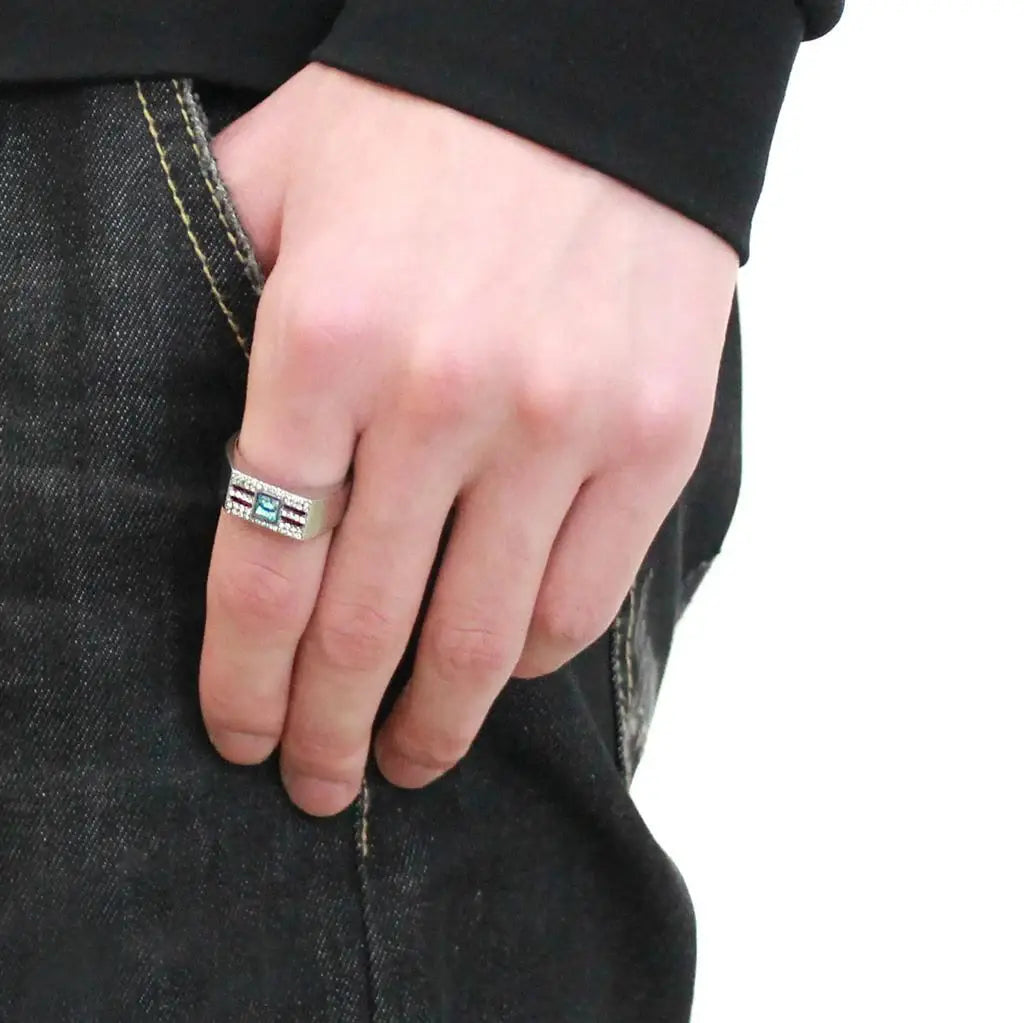 DA283 - High polished (no plating) Stainless Steel Ring with Top Grade Crystal in Sea Blue - Alamode - Flyclothing LLC