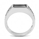 DA284 - High polished (no plating) Stainless Steel Ring with AAA Grade CZ  in Black Diamond