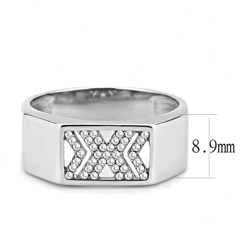 DA285 - High polished (no plating) Stainless Steel Ring with AAA Grade CZ in Clear - Alamode - Flyclothing LLC