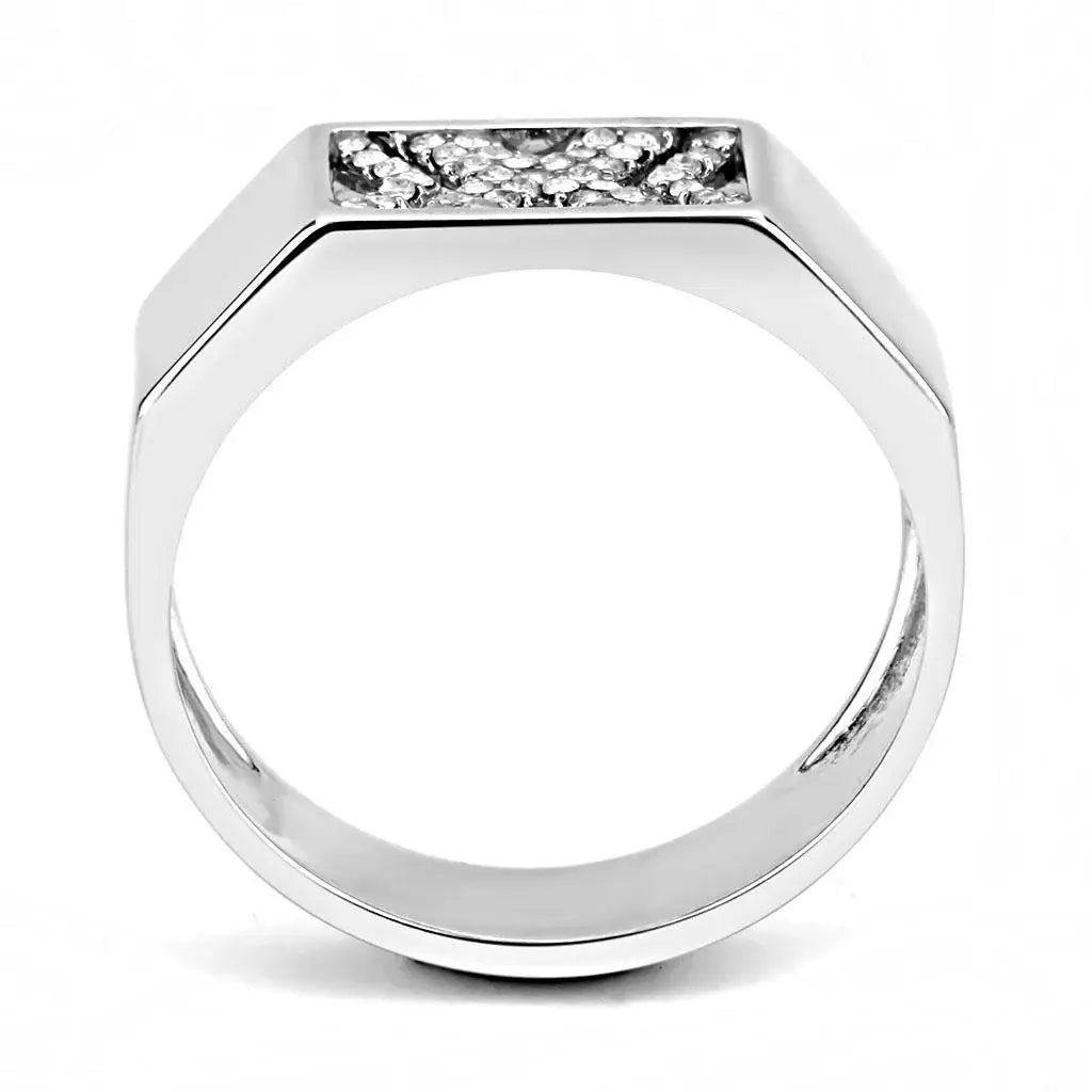 DA285 - High polished (no plating) Stainless Steel Ring with AAA Grade CZ in Clear - Alamode - Flyclothing LLC
