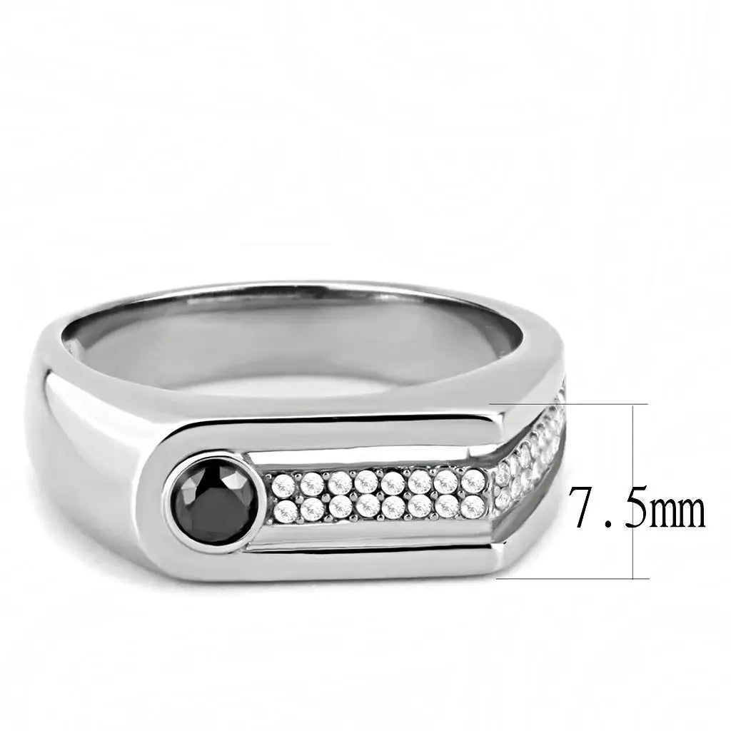 DA286 - High polished (no plating) Stainless Steel Ring with AAA Grade CZ in Black Diamond - Alamode - Flyclothing LLC