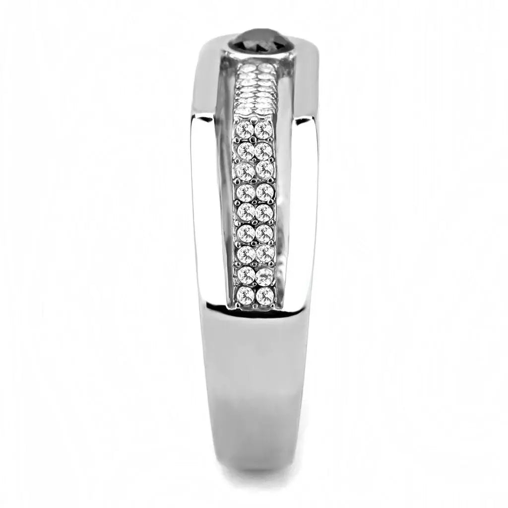 DA286 - High polished (no plating) Stainless Steel Ring with AAA Grade CZ in Black Diamond - Alamode - Flyclothing LLC