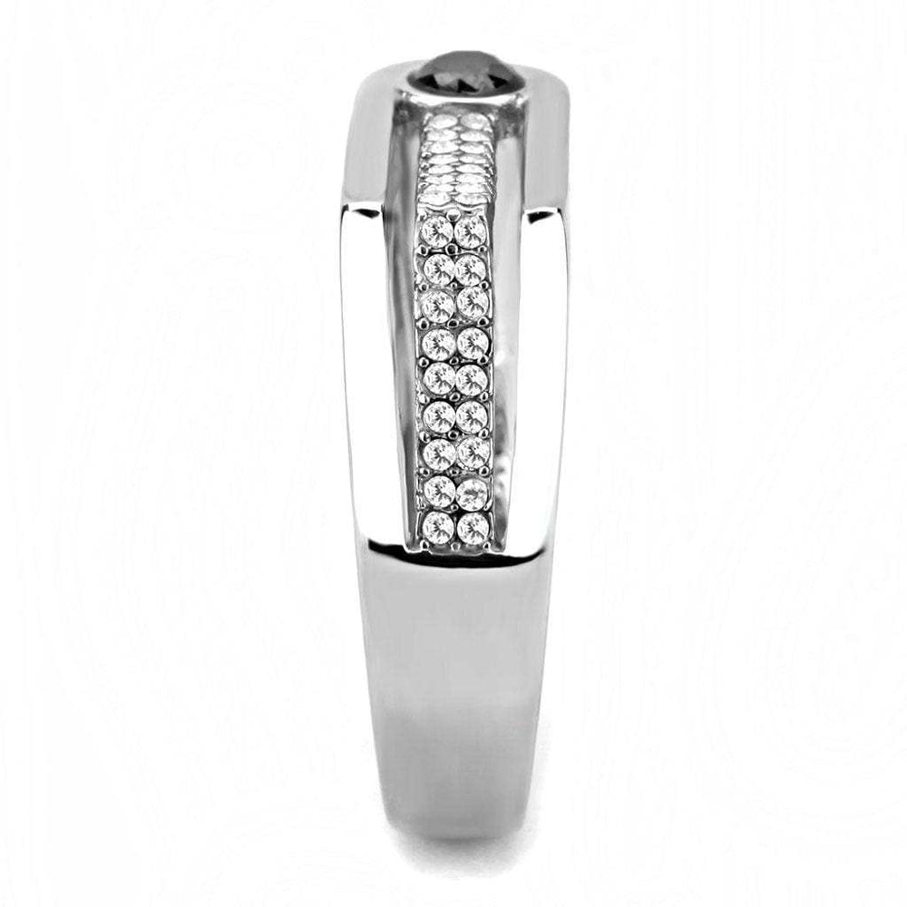 DA286 - High polished (no plating) Stainless Steel Ring with AAA Grade CZ in Black Diamond - Alamode - Flyclothing LLC