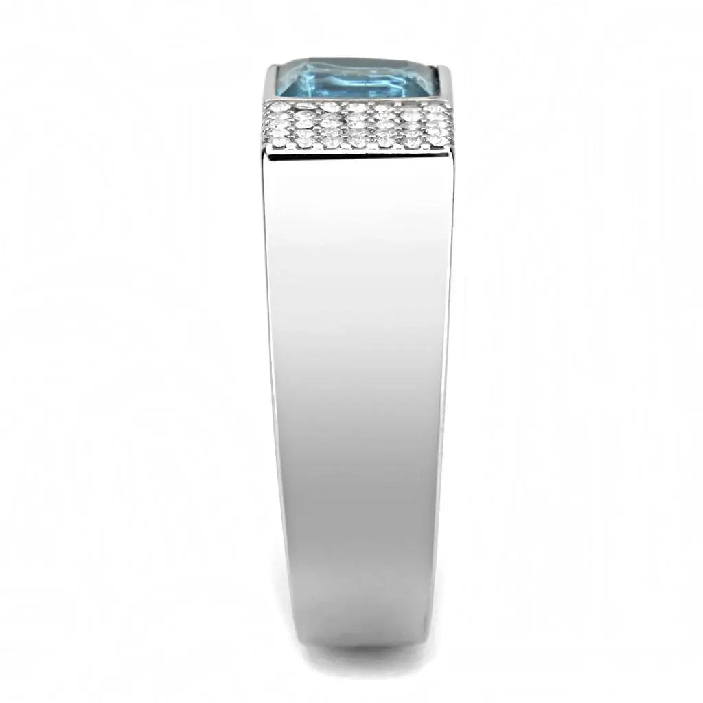 DA287 - High polished (no plating) Stainless Steel Ring with Synthetic in Sea Blue - Alamode - Flyclothing LLC