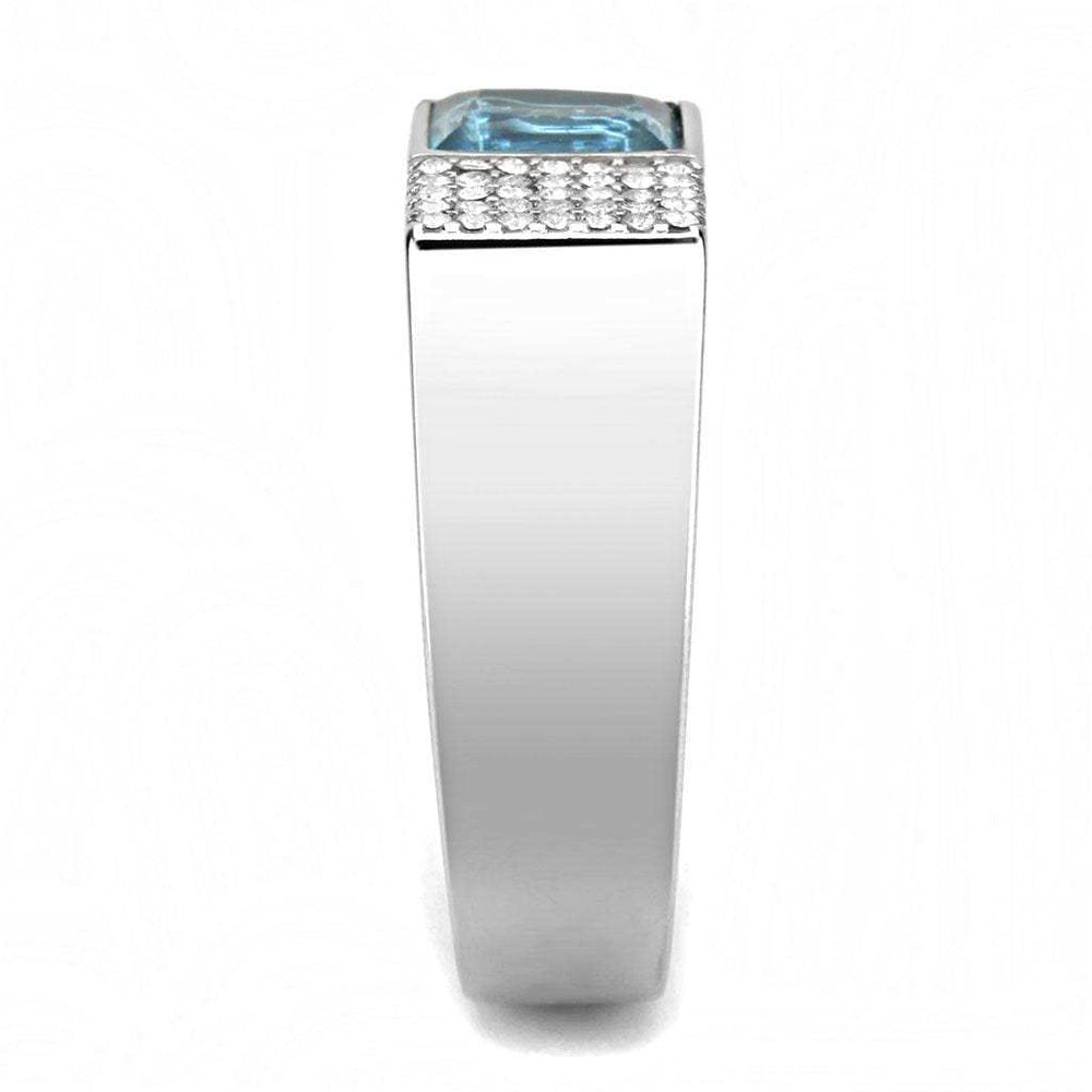 DA287 - High polished (no plating) Stainless Steel Ring with Synthetic in Sea Blue - Alamode - Flyclothing LLC