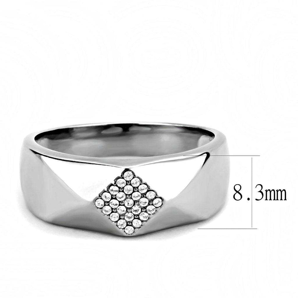 DA288 - High polished (no plating) Stainless Steel Ring with AAA Grade CZ in Clear - Alamode - Flyclothing LLC