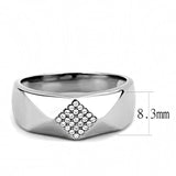 DA288 - High polished (no plating) Stainless Steel Ring with AAA Grade CZ  in Clear - Alamode