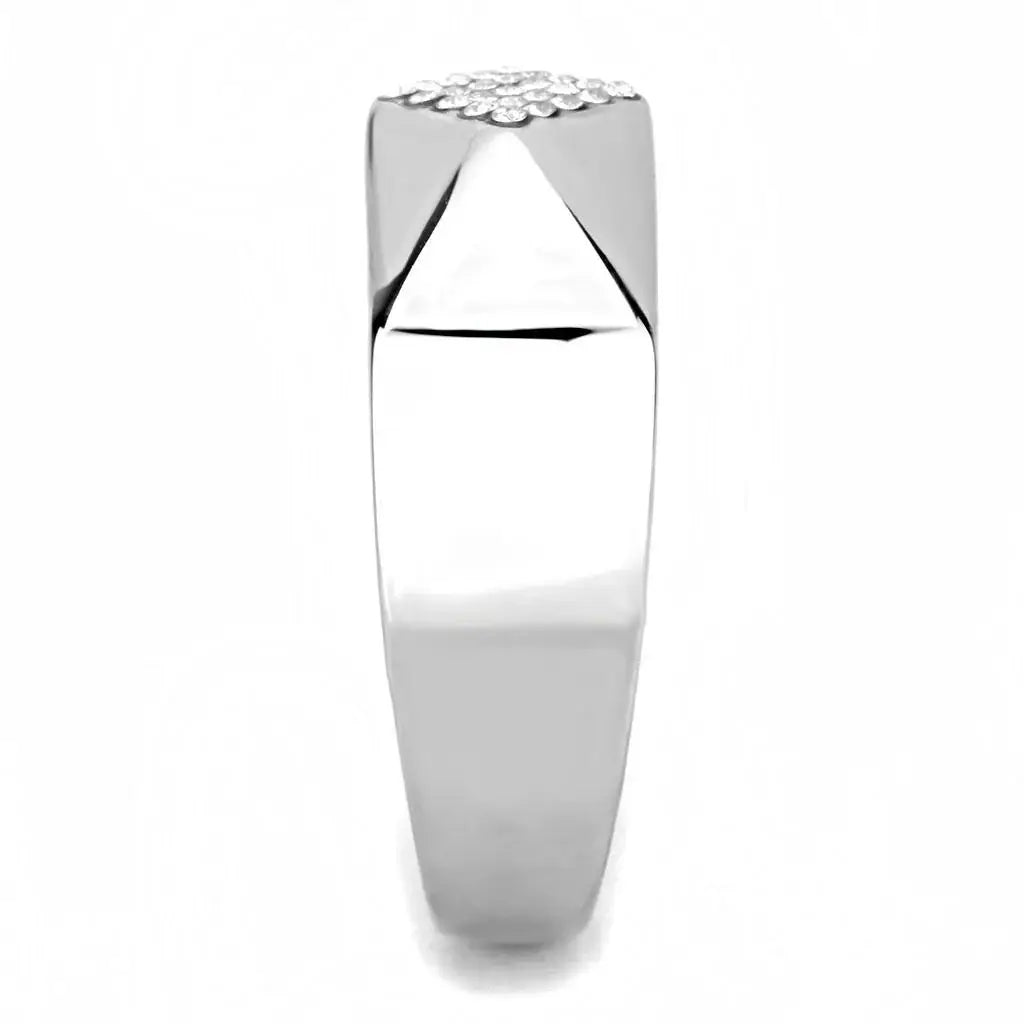 DA288 - High polished (no plating) Stainless Steel Ring with AAA Grade CZ in Clear - Alamode - Flyclothing LLC