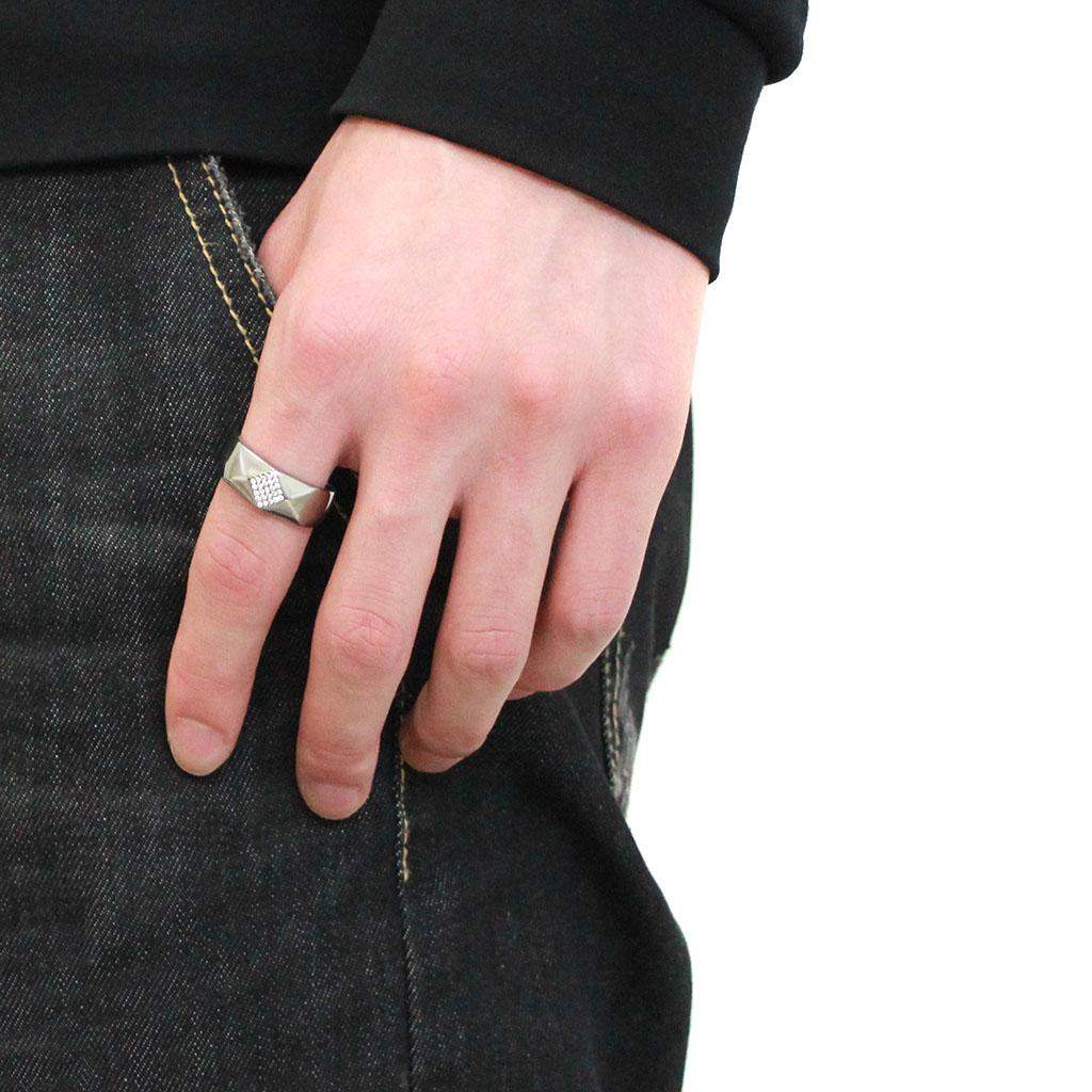 DA288 - High polished (no plating) Stainless Steel Ring with AAA Grade CZ in Clear - Alamode - Flyclothing LLC