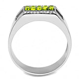 DA289 - High polished (no plating) Stainless Steel Ring with Top Grade Crystal  in Olivine color - Alamode